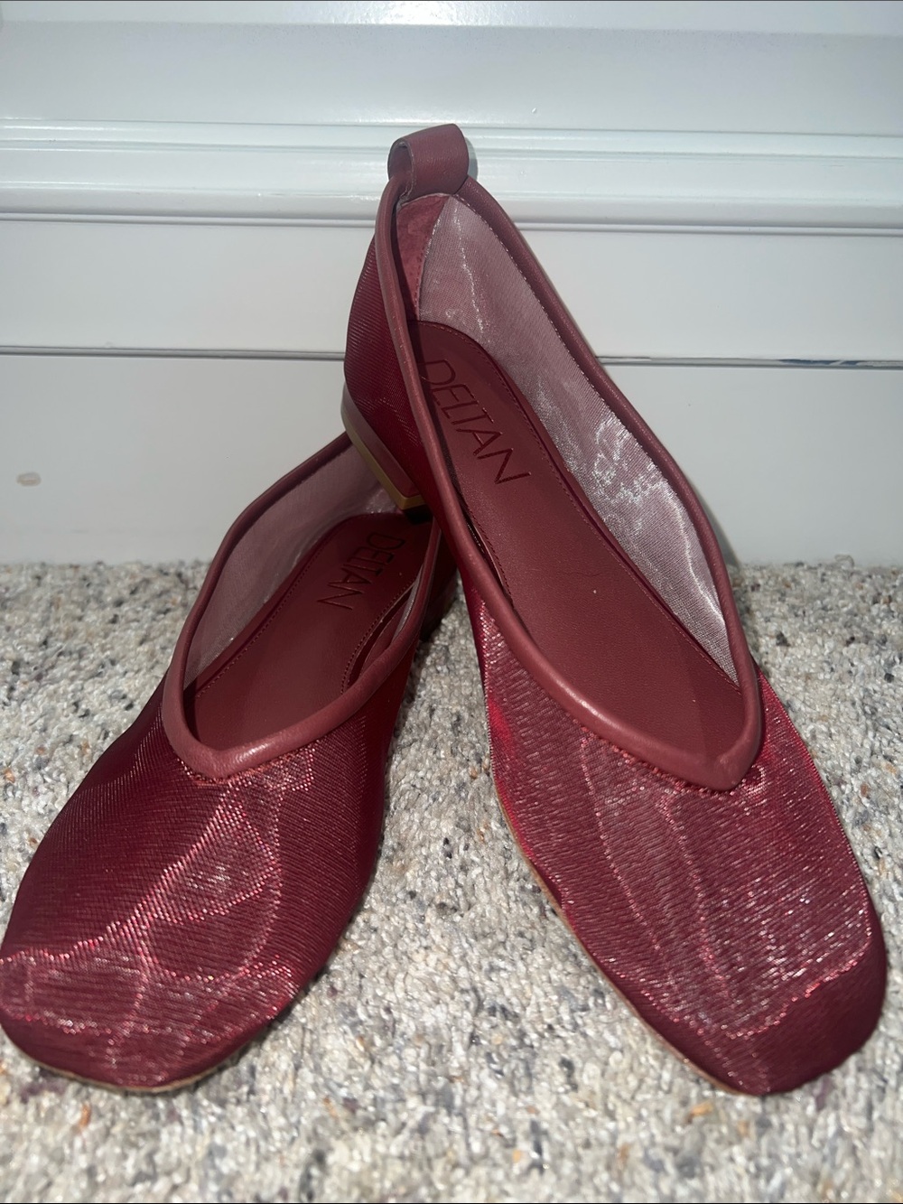 Delman Women's Maroon Mesh Slip-On Flats
